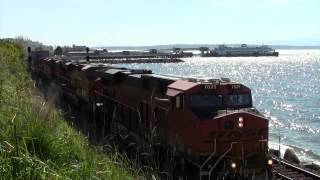 5-4-13 BNSF 7025 Horn Show with Stack Train at Edmonds, WA