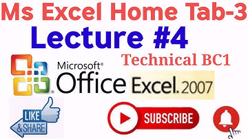 Ms Excel 2007 | Full Course | Home Tab-3 | Lecture | Lesson | class |Urdu Hindi/Tutorial #4