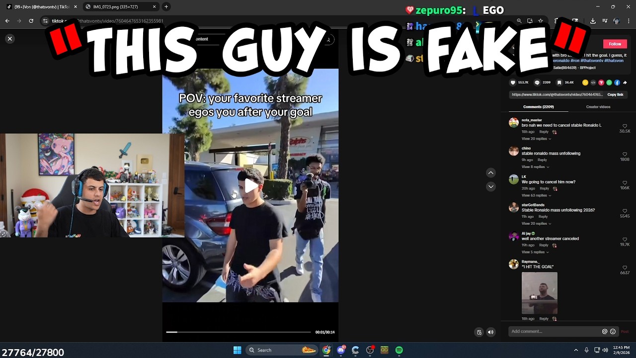 Рон разоблачает тиктокера ThatsVonTV за странное поведение.