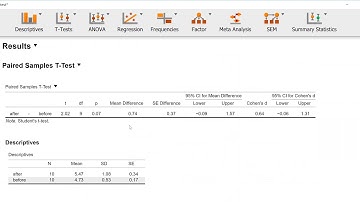 Paired-samples t-test in JASP
