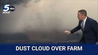Sky 5 shows a wall of dust and dirt near a Braums farm around Tuttle