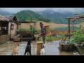 Weaving a Bamboo Rice Storage Basket. Happy Life with Pets on a Floating Farm.