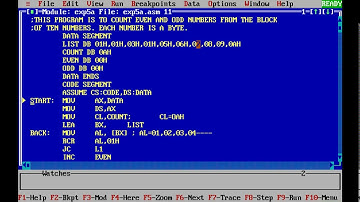 Execution of the 8086 Assembly Language Programming code to Count Even and Odd numbers.