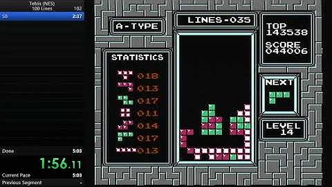 NES Tetris 100 Lines Speedrun in 4:44
