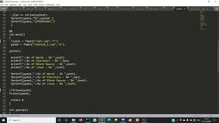 Lex program to count the number of words, characters, blank spaces and lines in a C file