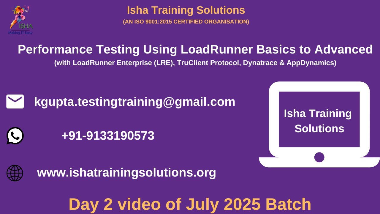 Performance Testing using LoadRunner Day 2 video on 31st July 2025. +91 ...