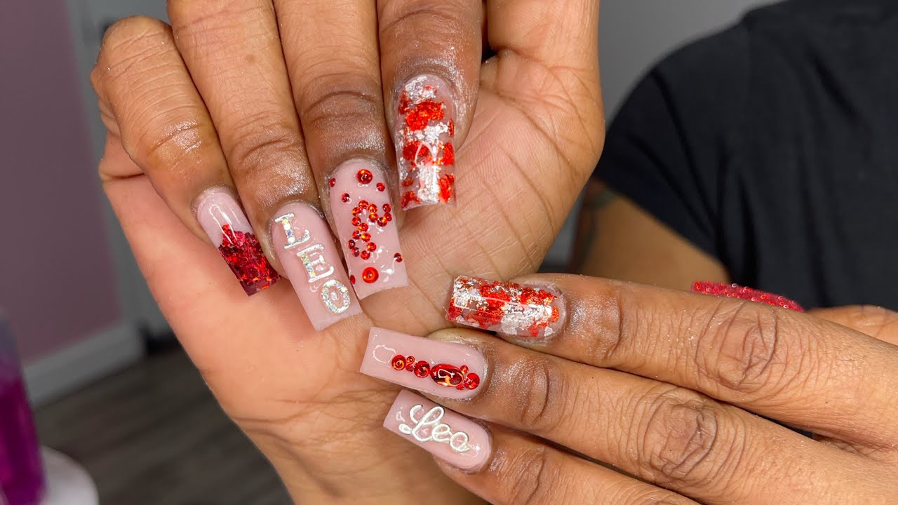 Acrylic Nail Tutorial Birthday Nails Leo Nail Art ♌️ ️‍🔥 YouTube