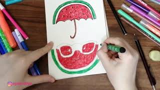 Çocuklar için kolay sevimli karpuz resmi çizimi | Sevdiye Ay