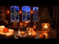 Cozy Winter Cabin with Smooth Jazz Piano, Fire Place and Snowfall for Relaxing, Studying