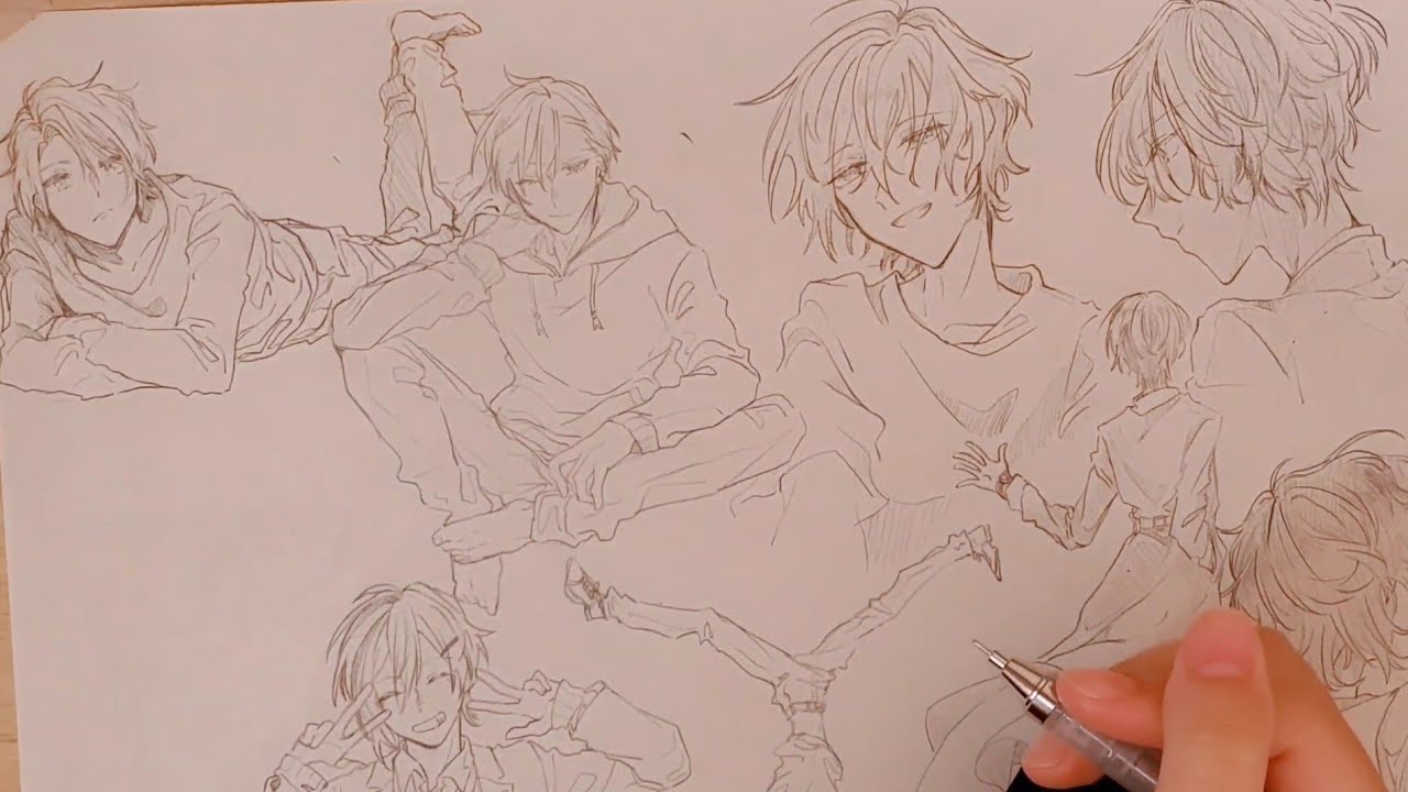 アナログ】紙いっぱいに男の子を描いてみた - YouTube