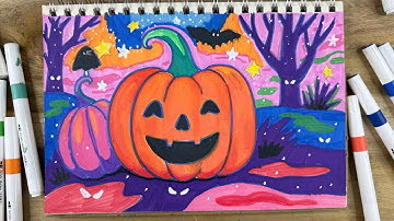 Vẽ tranh Halloween / vẽ quả Bí Ngô / Tô màu đẹp #halloween #drawing #vetranh #howtodraw 