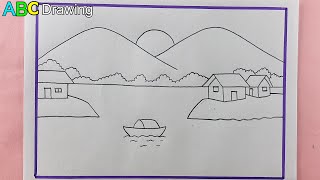 Mountain landscape drawing with river | Easy And Beautiful Drawing With Only Pencil