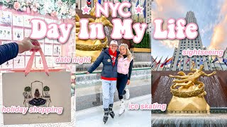 NYC Day In My Life! | Ice Skating at Rockefeller Center, Bryant Park Shops, TV Night | LN x NYC