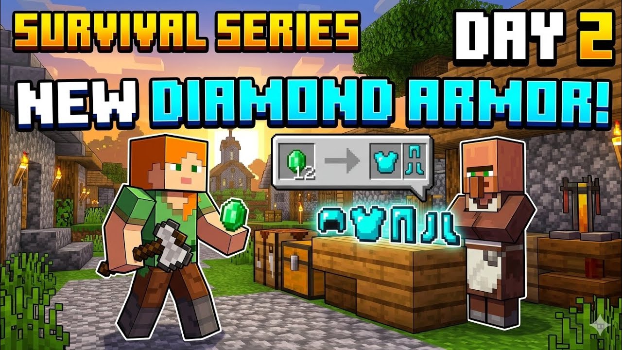 Minecraft survival Series day 2 Starting Trade A diomand tools and ...