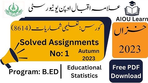 AIOU Code 8614 Solved Assignments No. 1 Autumn 2023 | Educational Statistics | B.ED