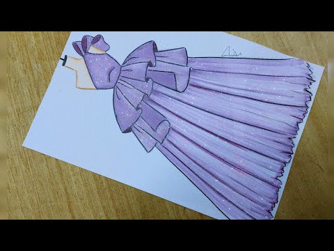 رسم فستان سهرة باللون البنفسجي سهل جدا رسم فساتين رسم أزياء رسم رسم سهل تعلم الرسم