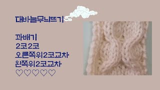 대바늘 꽈배기무늬뜨기(오른쪽위2코교차/왼쪽위2코교차)