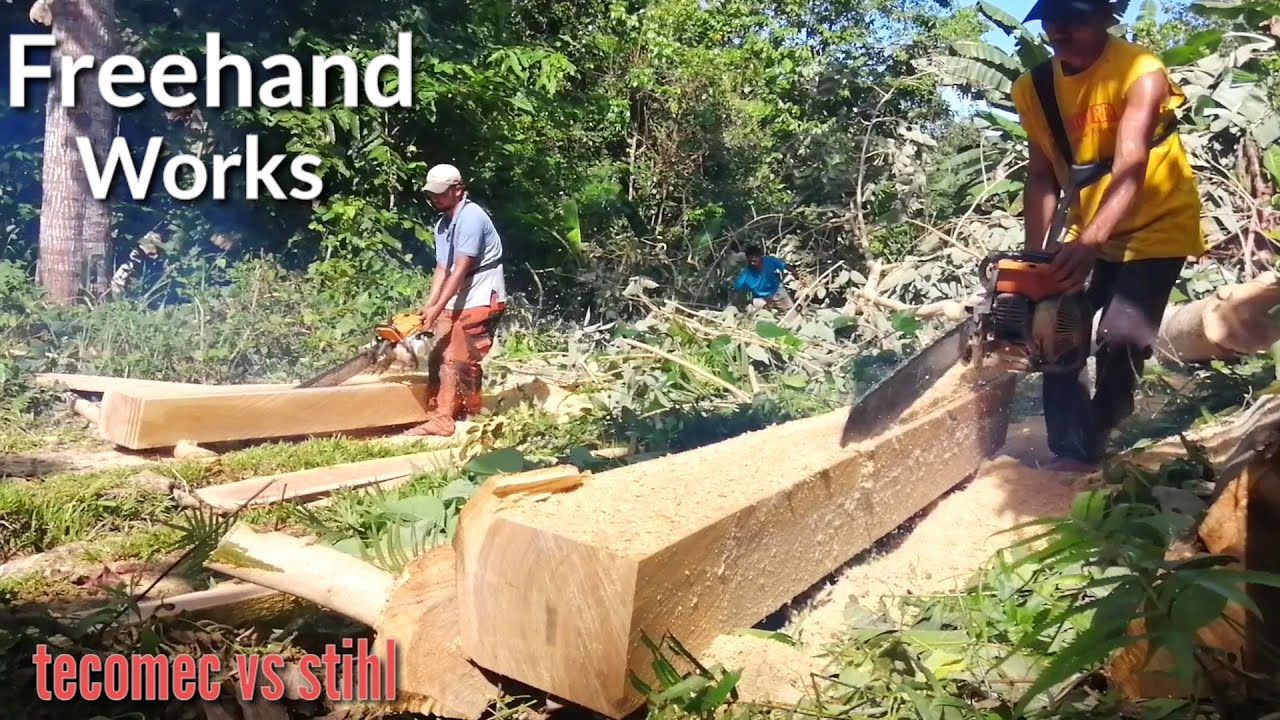 Incredible skills at vs Stihl 070 wood board making