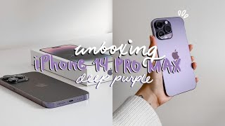 Unboxing The New  iPhone 14 Pro Max Deep Purple + Accessories + set up! | lowkey satisfying ♡