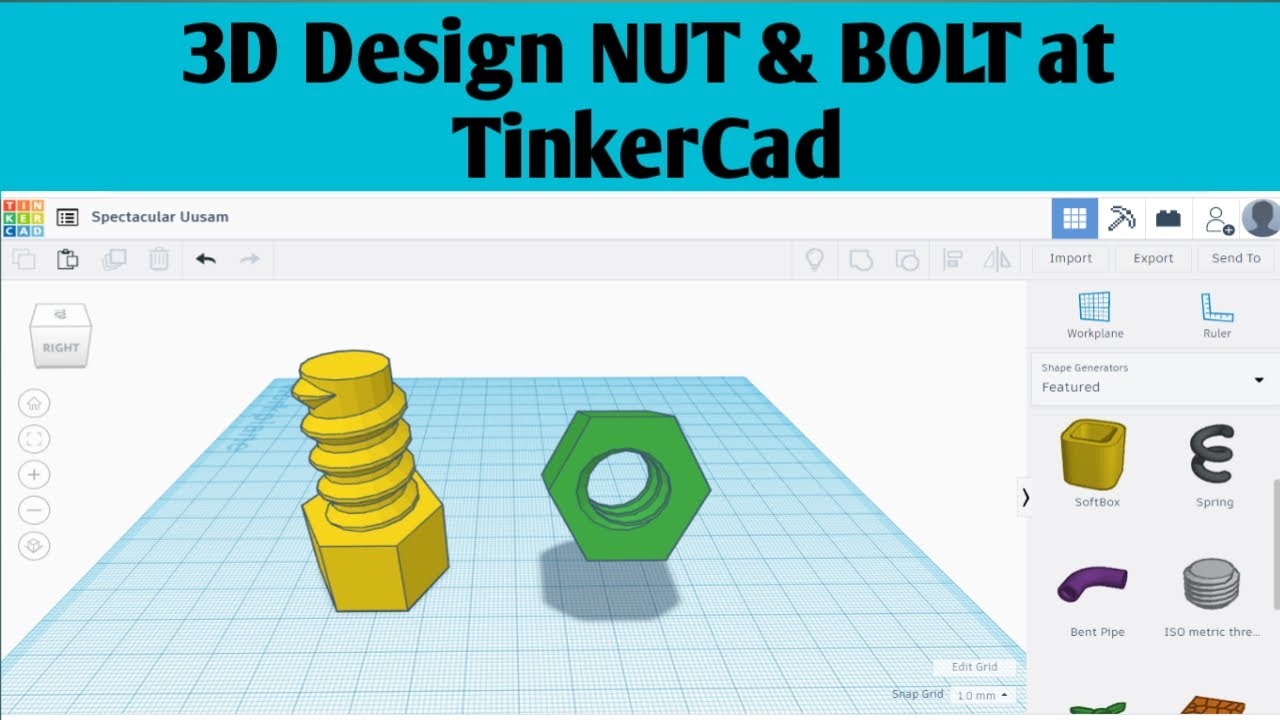 3. 3D Design NUT & BOLT At TinkerCad in HINDI Easytronic Tutorial