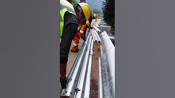Highway corrugated guardrail installation construction #smartwork #goodtools