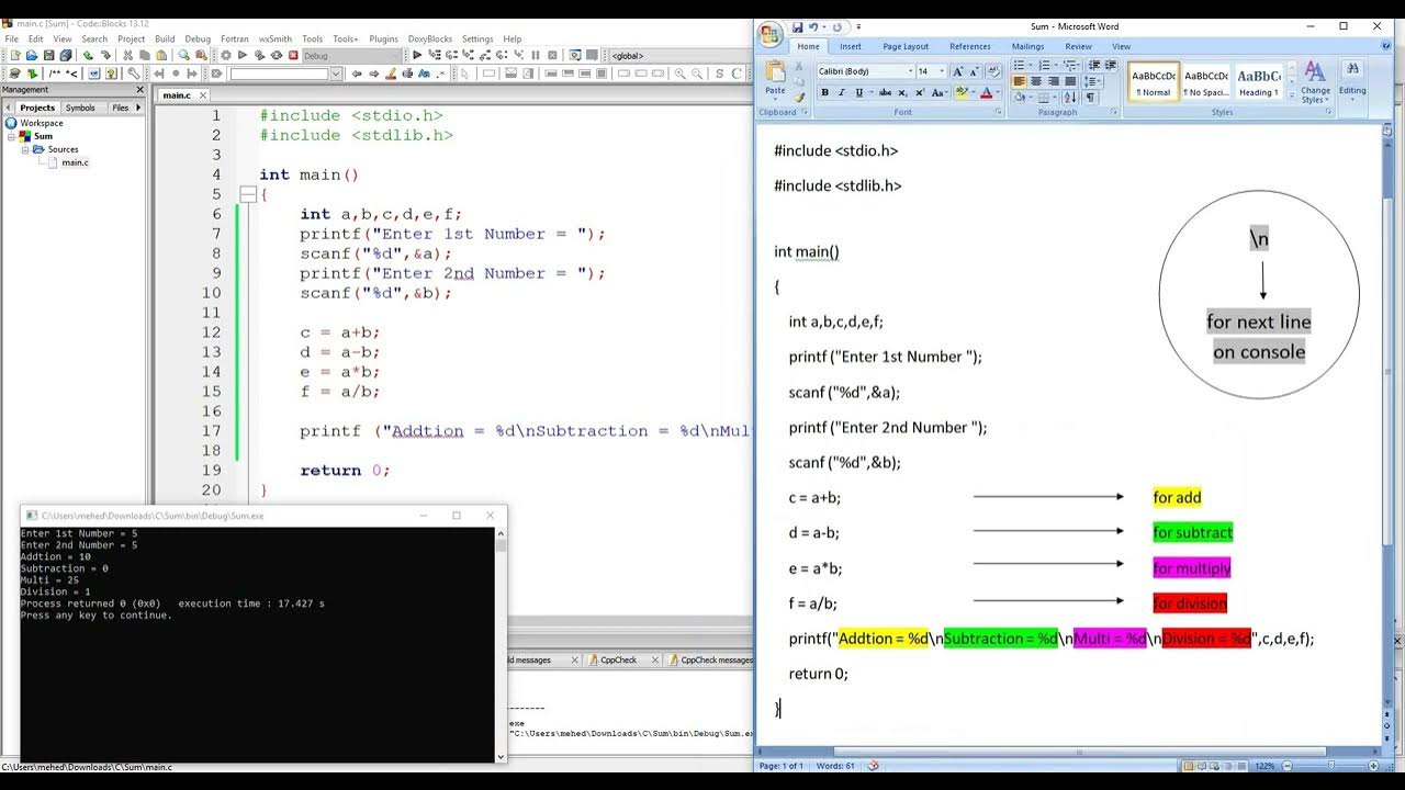 3. Simple addition, Subtraction, Multiplication, Division code in ...