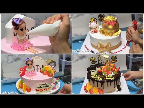 Bánh Sinh Nhật Màu Vàng - Làm bánh kem Ngôi Nhà Búp Bê , Bánh kem túi vàng, bánh kem trái cây | Make cake fruit, doll cake