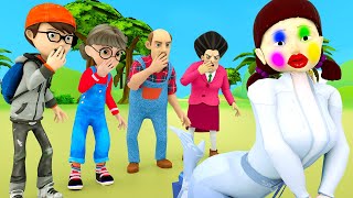 Scary Teacher 3D vs Squid Game Wheel Bike Honeycomb Candy Squid Girl Level Max 5 Times Challenge