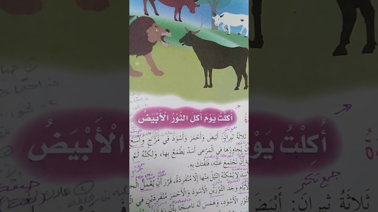 شرح درس أكلت يوم أكل الثور الأبيض للصف الخامس Youtube
