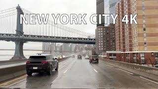 Driving Rainy New York City 4K  - Midtown Manhattan to Brooklyn's Island Beach - USA