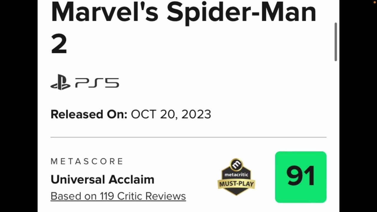Marvel's Spider-Man 2 começa bem no Metacritic