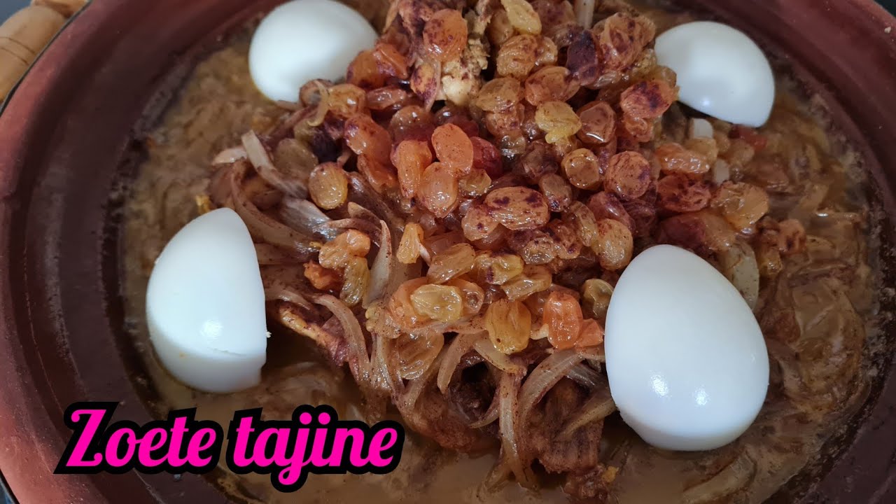 zoete kiptajine met uien en rozijnen recept