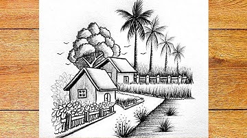 How to drawing beautiful houses scenery