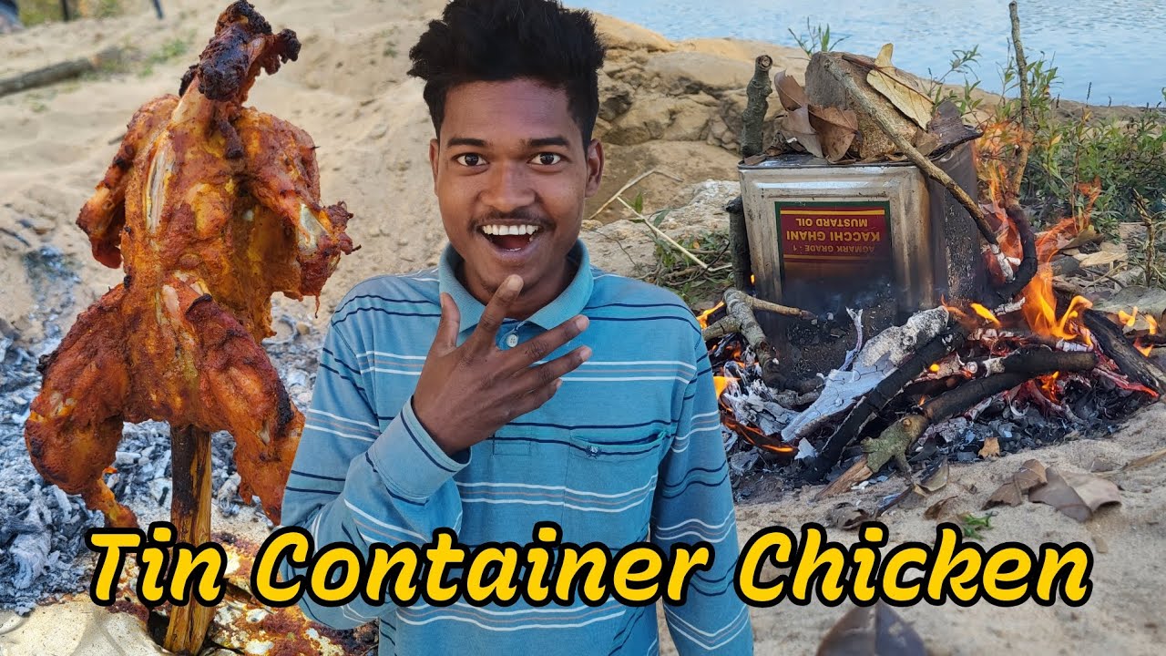 Cooking chicken in oil tin container | Try this in your next picnic #Jharkhand #koelriver 