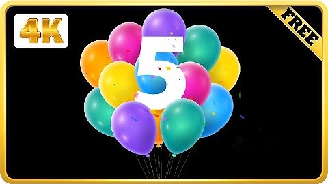 Balloons number 5 with confetti birthday black screen loops
