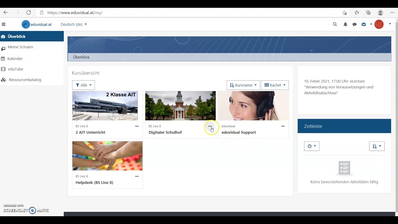 Eduvidual 1 - Anmeldung, Aufgaben hochladen