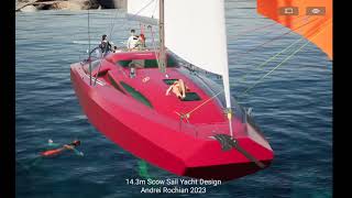 14.3m SCOW SAIL YACHT  with  Lifting  Keel Architecture& Design Andrei Rochian