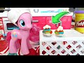 My little pony baking with pinkie pie  tiny food rainbow play doh cupcakes  mommy etc