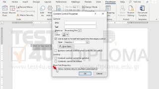 Insert a Plain Text Content Control which allows multiple paragraphs. Use Heading 1 style for...