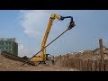 Long Boom Excavator Vibratory Hammer Sheet Pile Installation (Full videos detail)