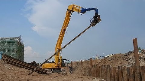 Long Boom Excavator Vibratory Hammer Sheet Pile Installation (Full videos detail)