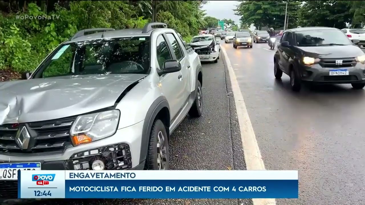 Motociclista fica ferido em acidente com 4 carros - O Povo na TV