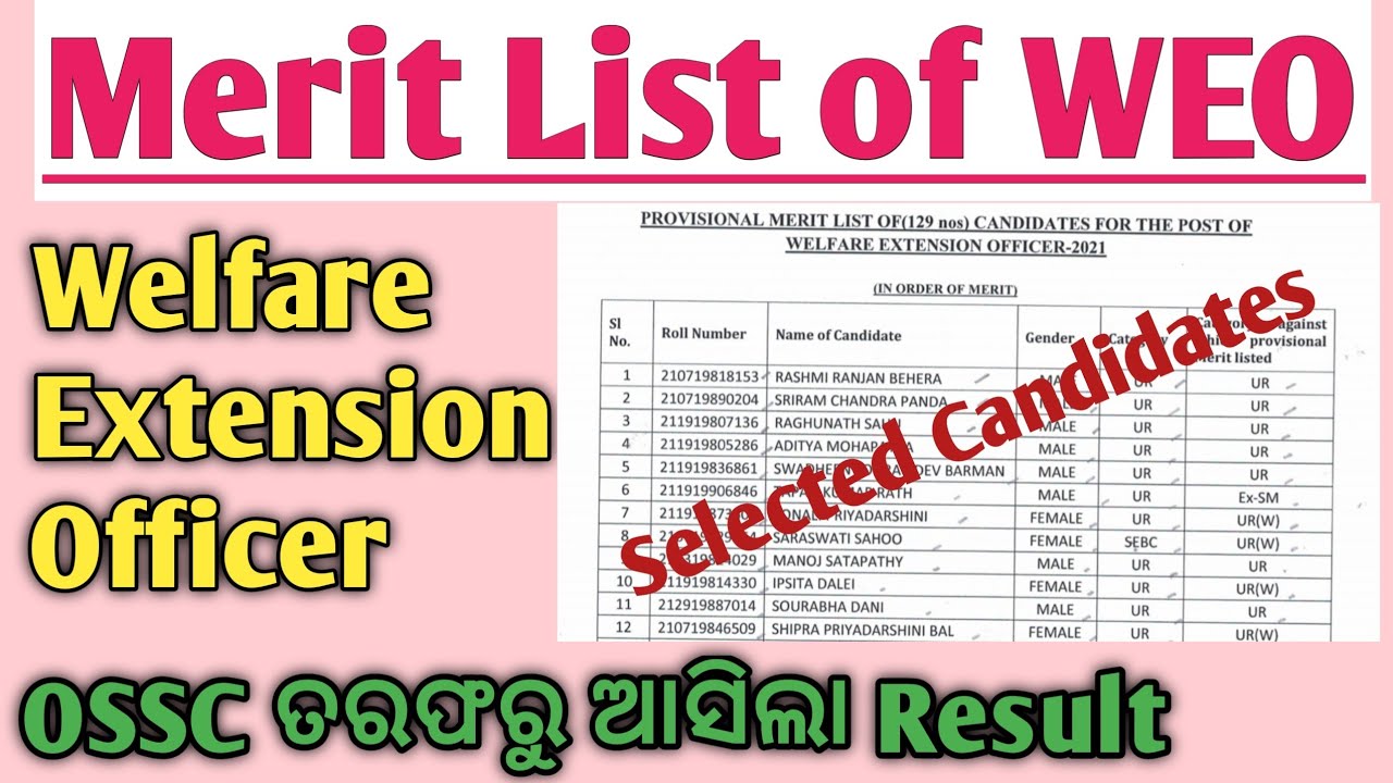 Welfare Extension Officer Result OSSC WEO result OSSC WEO cut off