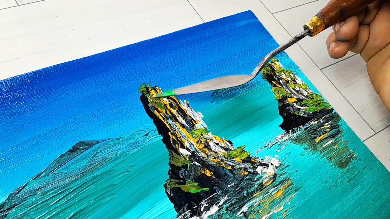 Amazing Tropical Island Painting With Easy Steps || Easy Painting For Beginners / Acrylic technique