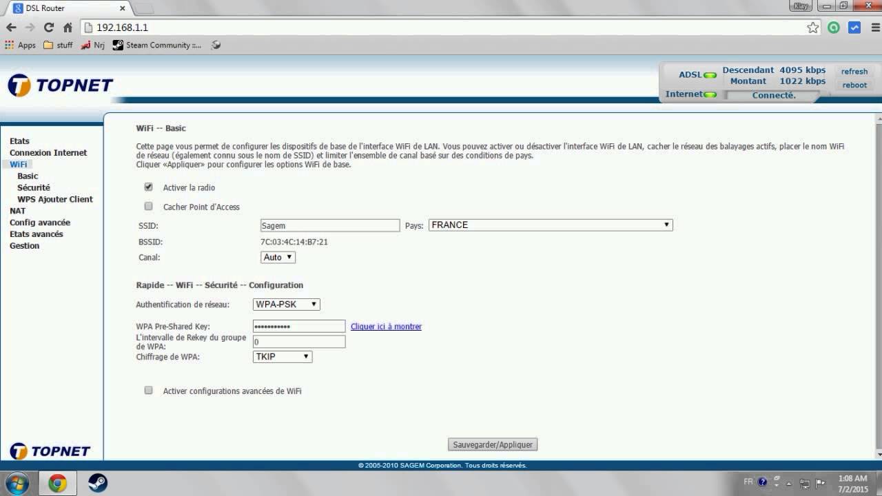 how to get or change WIFI password on sagem router - YouTube
