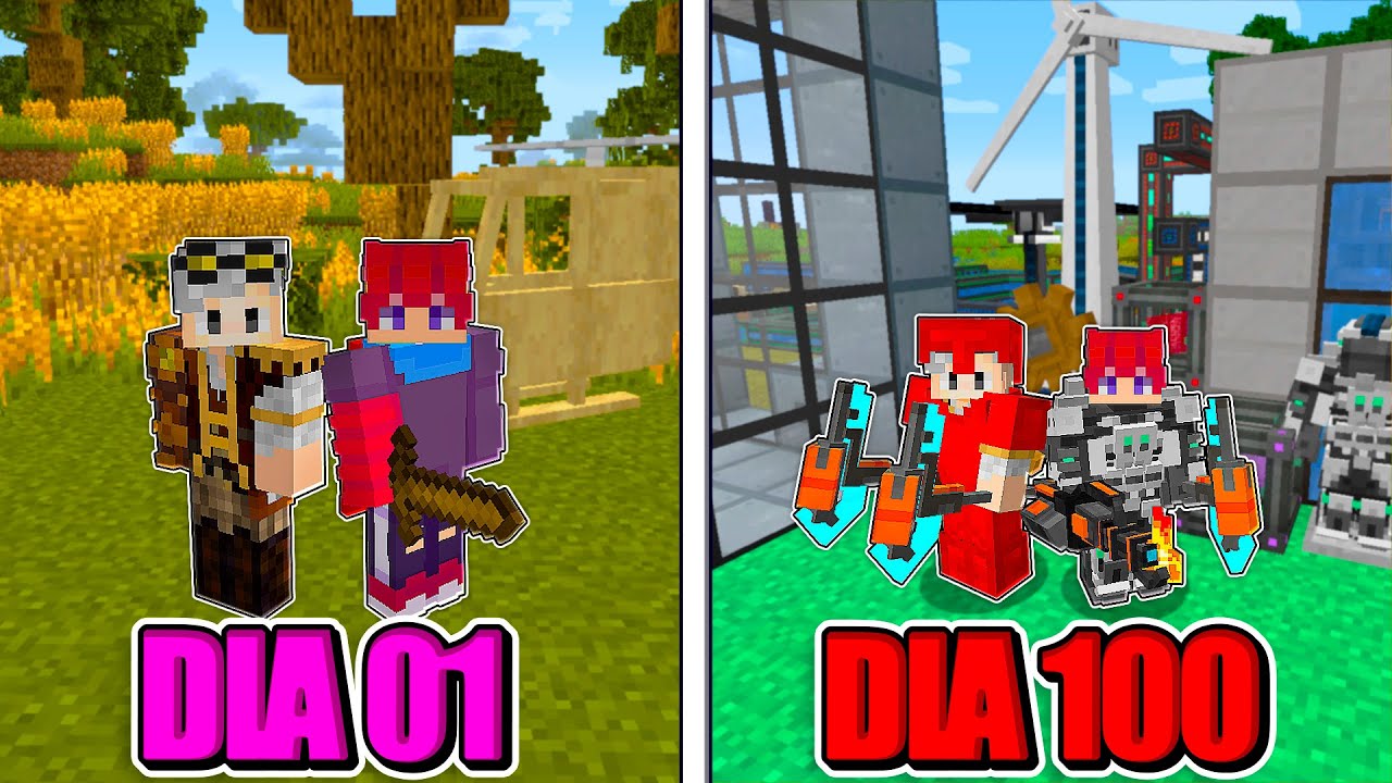 Sobrevivi 100 dias no Mundo de Tecnologia do Minecraft em Duo
