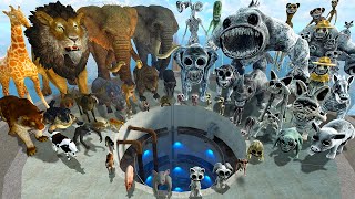 💦 WATER PIT ALL ZOONOMALY MONSTERS FAMILY VS REAL ANIMALS SPARTAN KICKING in Garry's Mod !