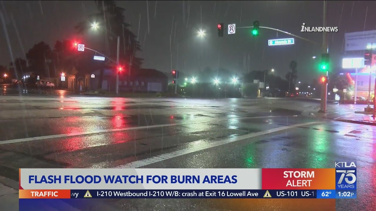 Flash flood watch in effect for burn areas amid powerful storm - YouTube