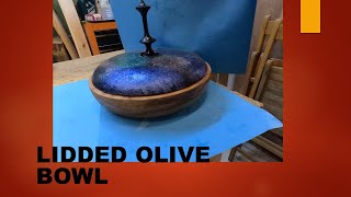 Lidded olive bowl with iridescent paints #woodturning