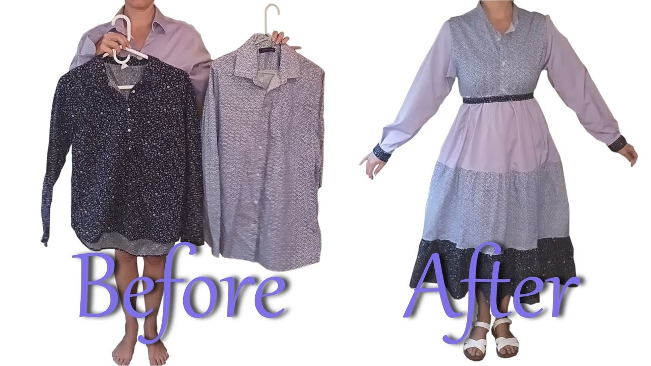 How to Sew a Gunne Sax/ Cottage Core Style/ Tiered Dress From 3 Thrifted Men's Shirts